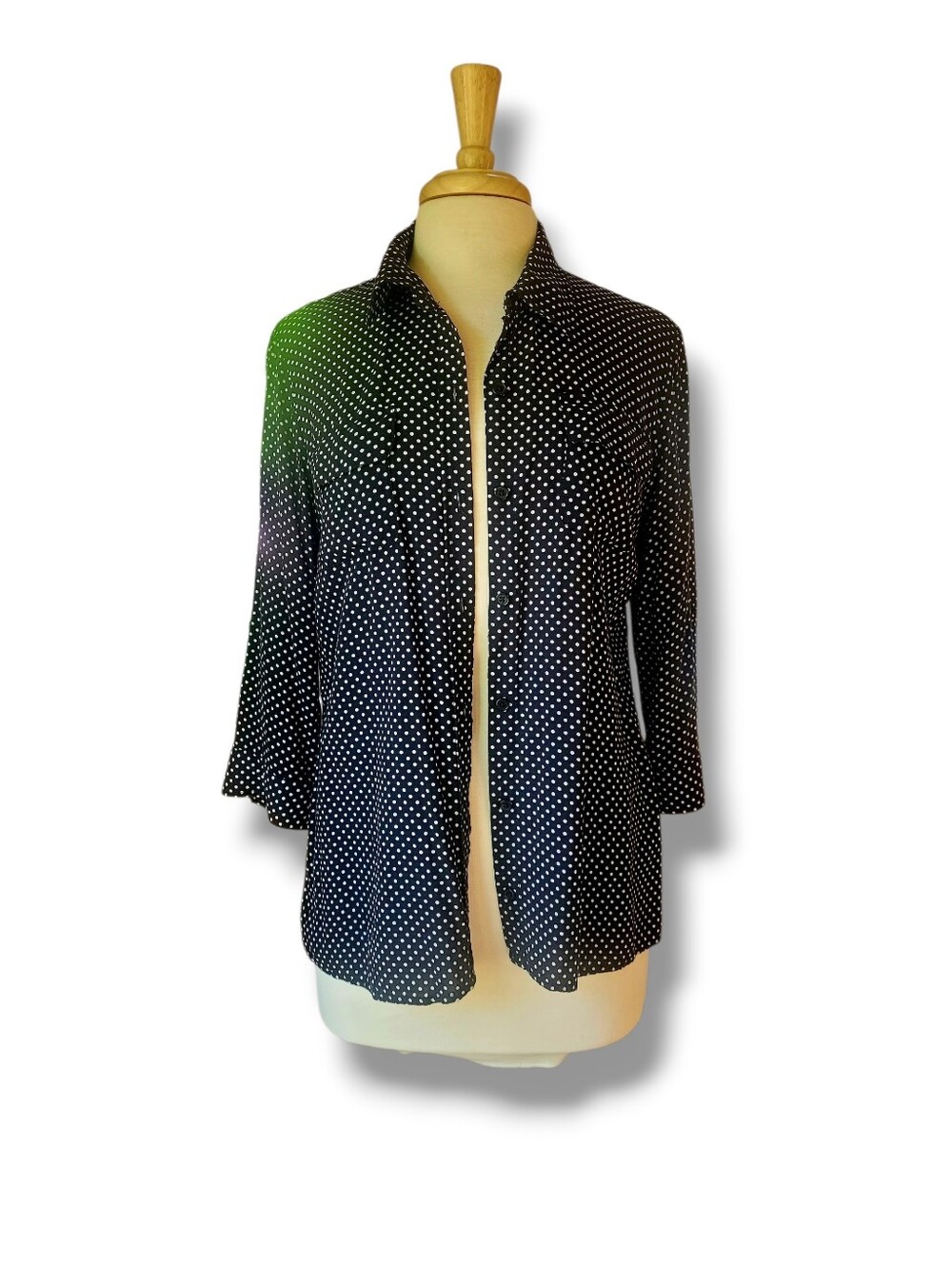 Christopher & Banks Polka Dot Rayon Navy Button-Down Womens Shirt.